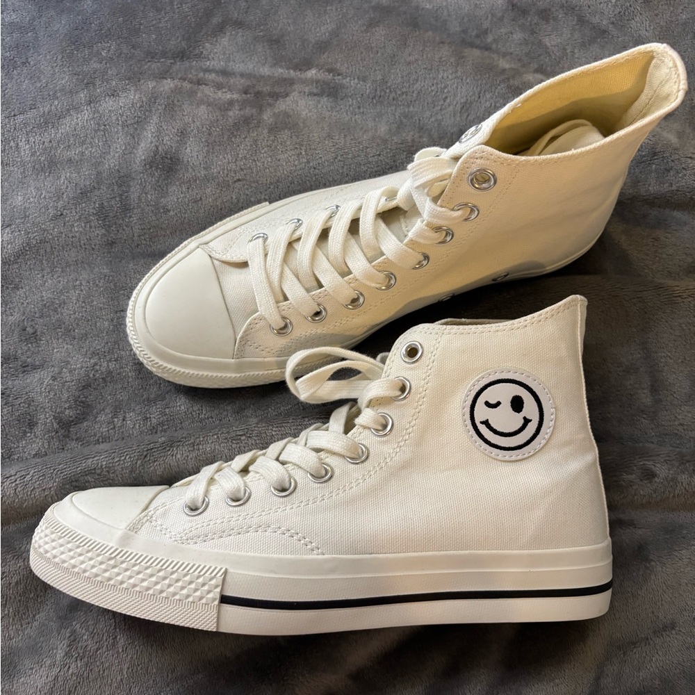 White High-Top Sneakers with Smiley Face